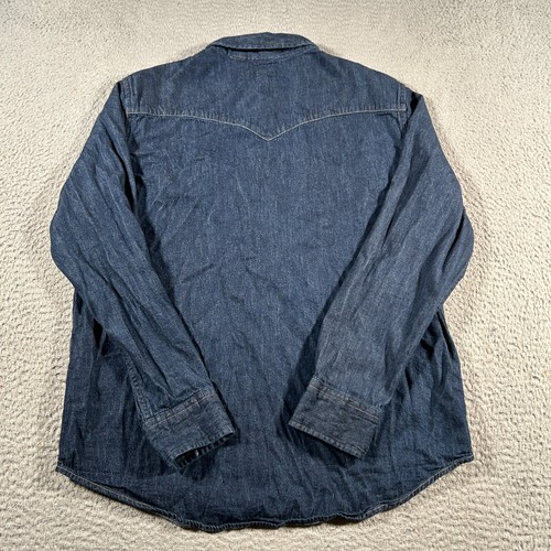 Camicia Levi Pearl Snap Denim Uomo Grande Lavaggio Scuro Manica Lunga Western Cowboy - Foto 2 di 11