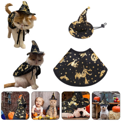 Dog Cat Halloween Costumes Funny Wizard Costume Cloak Cape with Witch Hat 