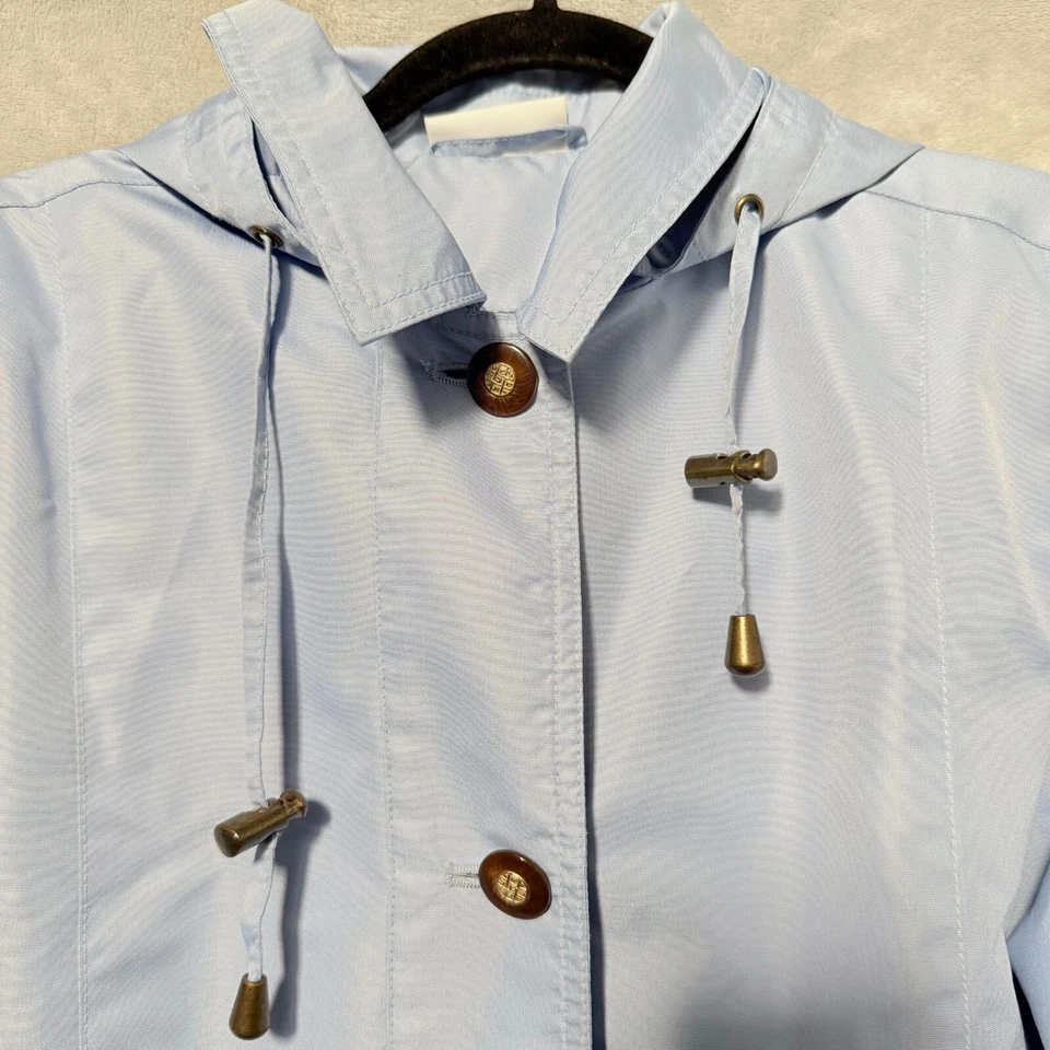 Chaqueta cortavientos Blair para mujer azul medio ligera con capucha cordón botón Foto 4 de 4