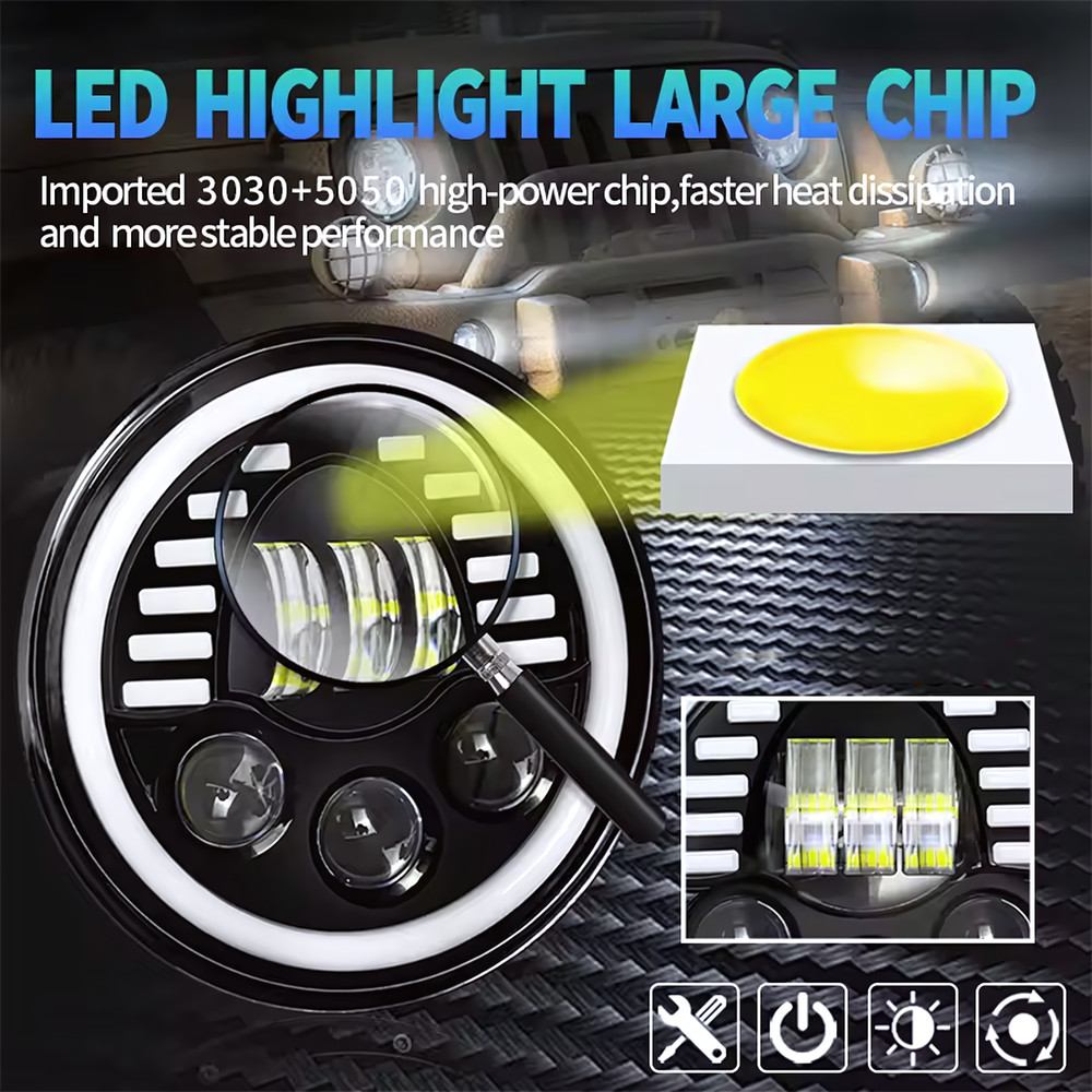 Brightest Halo 7" LED Headlights 4" Fog Lights Turning for Jeep Wrangler 07+ JK