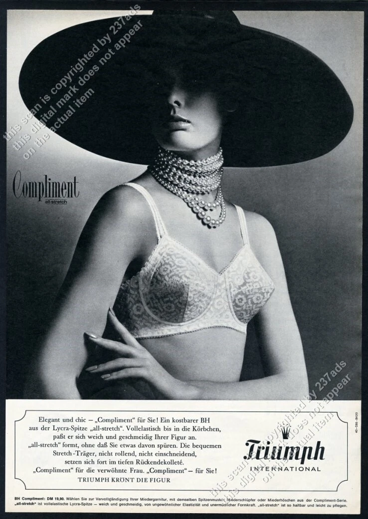 1965 Triumph lingerie bra woman big hat photo German vintage print ad