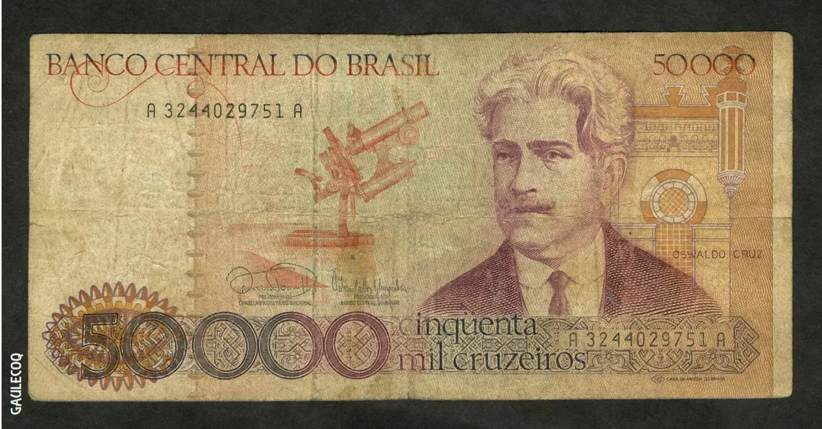 BRAZIL-BANCO CENTRAL DO BRASIL 50,000 CINQUENT MIL CRUZEIROS *9751A PAPER  MONEY