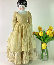 Antique Victorian China Head Doll Molded Hair Porcelain Boots Cloth Body 21"
