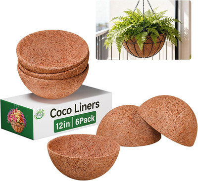 6 Pack 12 Inch Coco Liners 100% Natural Coconut Liners for Planters round Coco C