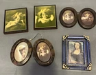 Vintage Set of 7 Small Framed or Decoupaged Pictures of known Portraits