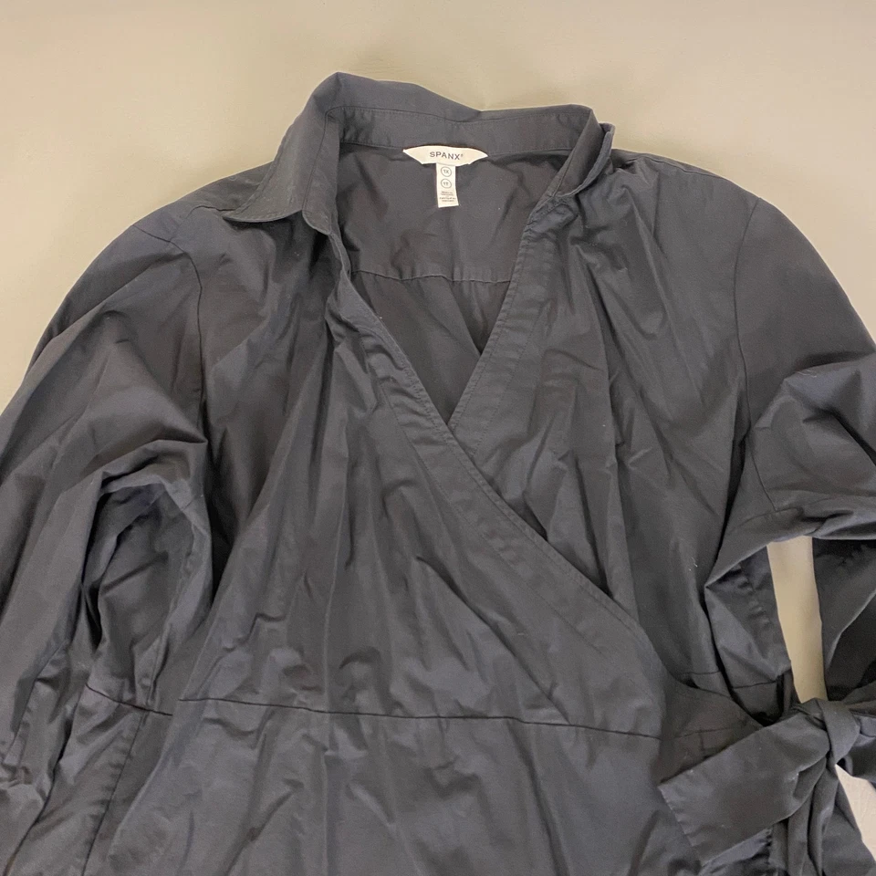 Vestido envolvente SPANX talla grande 1X negro mezcla de algodón cuello manga larga Foto 2 de 4