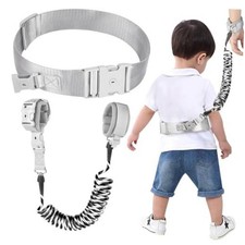 Toddler Waist Leash Belt, Reflective 1 Black Reflective Wristlink/ Gray Belt