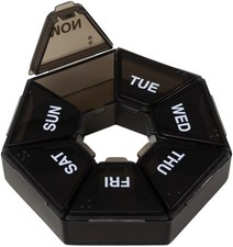 Round 7 Day Weekly Pill Organizer Medicine Box Travel Vitamin Case Holder Black