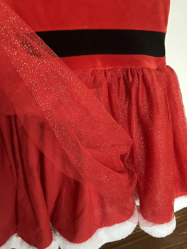 Christmas Santa Dress Girls Size 5T Red With Fluffy Trim - Image 3 of 4