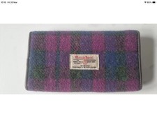 Harris Tweed Pink Purple Blue & Green Tartan Wool Zip Around Wallet Purse 7.5"
