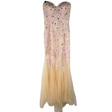 Panolpy Y2k Mermaid Womens Size 2 Prom Lace Nude Rhinestone Sheer Dress