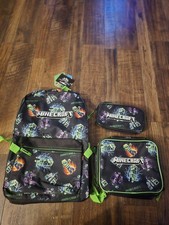 Minecraft 3 Piece Backpack Set Backpack Insulated Lunch Bag Pencil Case NWT