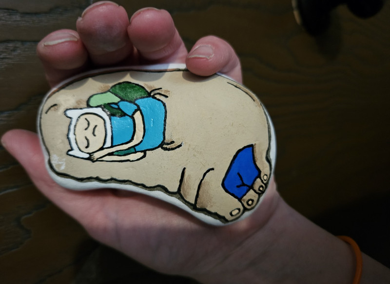 Handmade Hand Painted Cartoon Character Rock/Stone Decor Piece Finn the Human