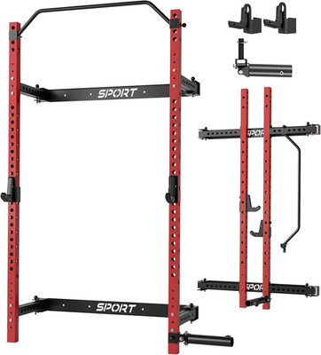 Space-Saving Folding Squat Rack with Pull-Up Bar, 1000 lbs Capacity