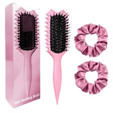 Curly Hair Brush Boar Bristles Curl Defining Brush With 2 Psc Silk Scrunchies De