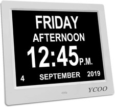 YCOO Dementia Clocks, 8 Inch Calendar Day Date Clock,Memory Loss Extra Large Non