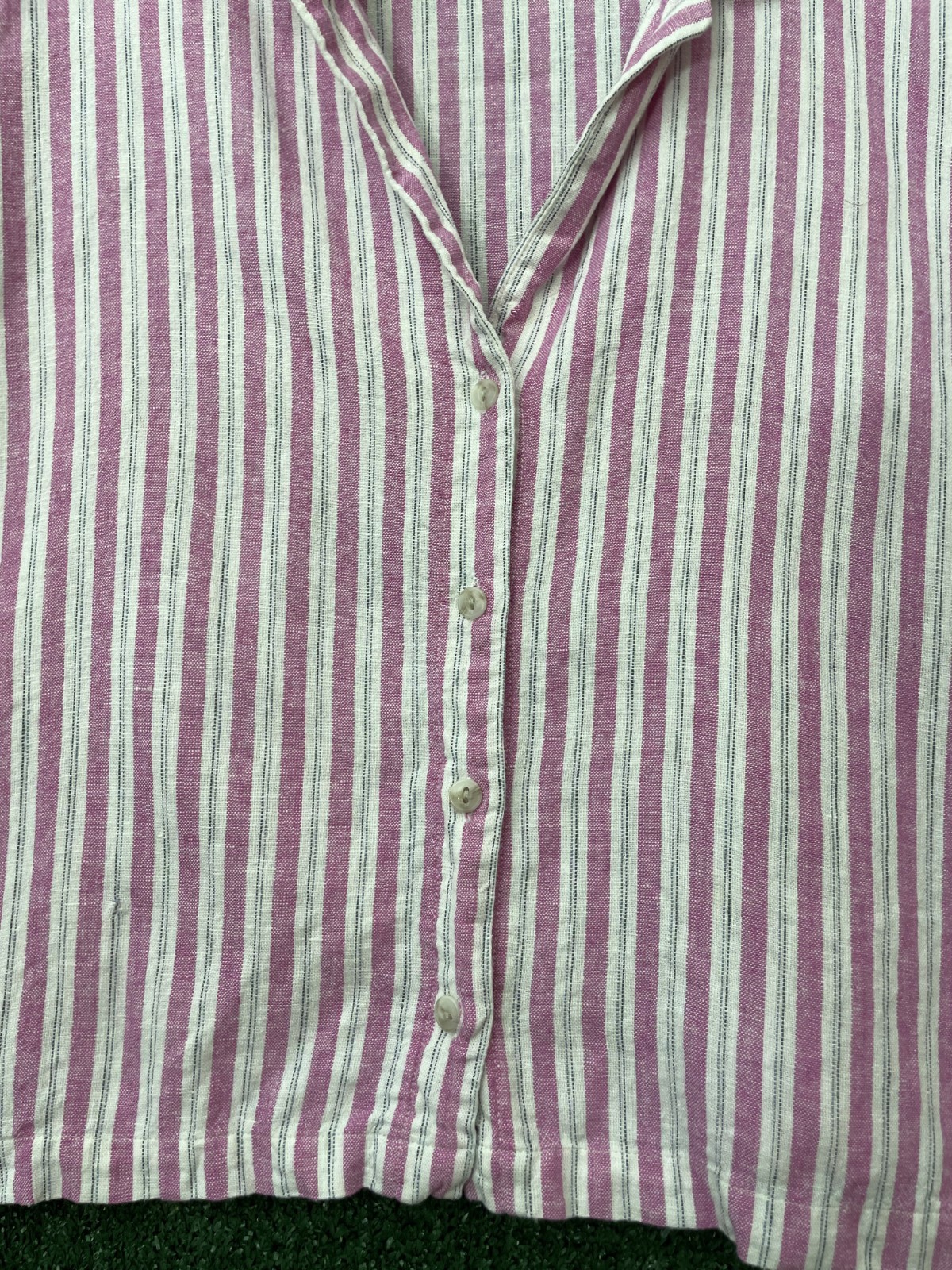 Universal Thread Shirt Button Cropped Striped Whi… - image 2