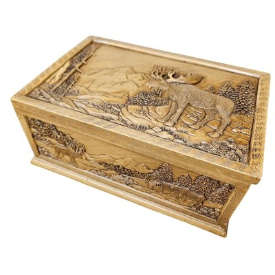 Moose Relief Carved Faux Wood (ceramic?) Jewelry Box Vtg Tray Cabin Decor Brown