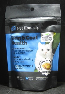 Pet Honesty Cat Skin & Coat Health Chews Omega Vitamin C/E  Best By 2027+