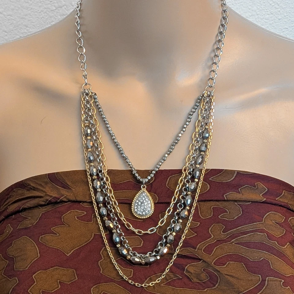 LOFT Collar Multistrand Cristal Lágrima Colgante Capas Mezcla Metal Cuentas Ch Foto 2 de 3