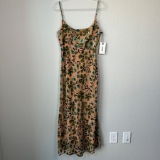 Staud size 12 Dianna midi slip dress floral burnout velvet tan green NEW