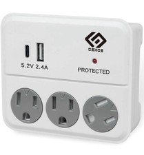 3 Outlet Wall Tap with USB Charger 1000J Surge Protector Swivel Cover UL
