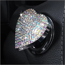 Bling Car Engine Start Button Cover, Heart Shape Diamond Push Colorful 