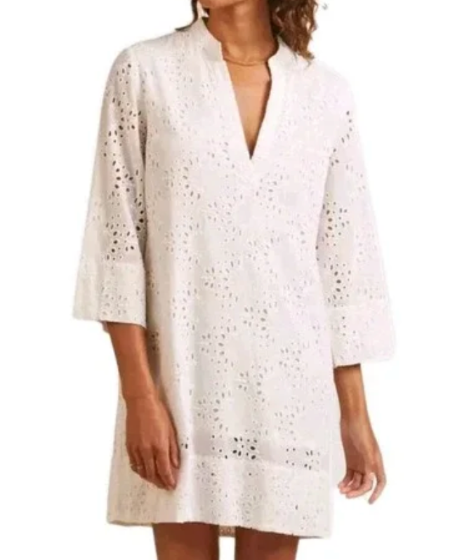 TROVATA Birds of Paradise LUCCA SHIFT SHIRT DRESS White Eyelet Lace SIZE XS