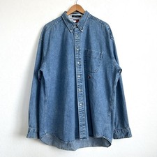 Tommy Jeans VTG Shirt Men XL Denim Button Down Long Sleeve 90s Y2k Workwear Blue