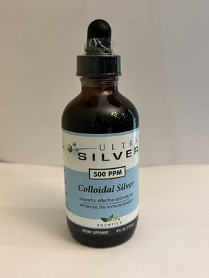 Ultra Silver Colloidal Silver 500PPM -Immune Support -  4oz Glass Dropper Bottle