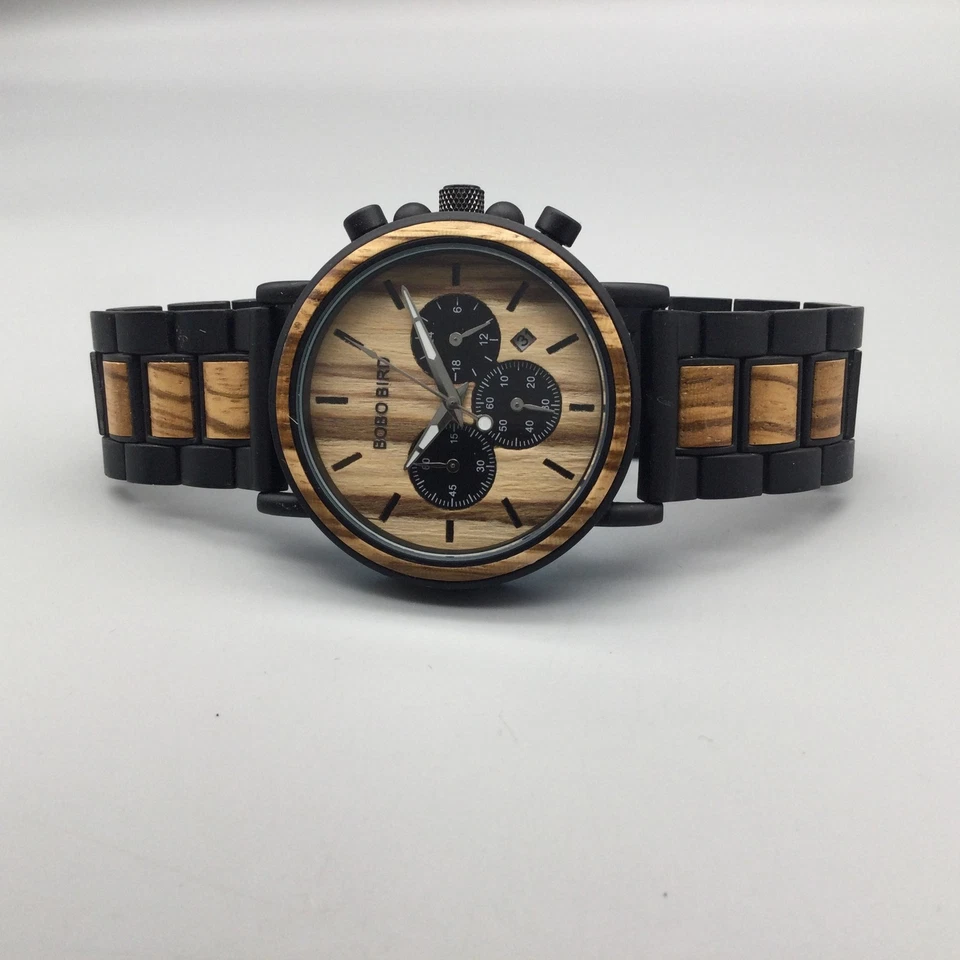 BOBO BIRD Reloj Hombre Cronógrafo Madera Acero Inoxidable 44mm Fecha Marrón 8.5" a Foto 4 de 4