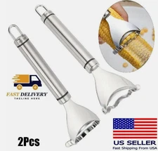 2x Stainless Steel Corn Cob Peeler Stripper Tool Kitchen Cutter