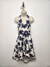 NWT Halston Heritage Women's Abstract Floral Cocktail Dress Sz 0, In Chalk Navy