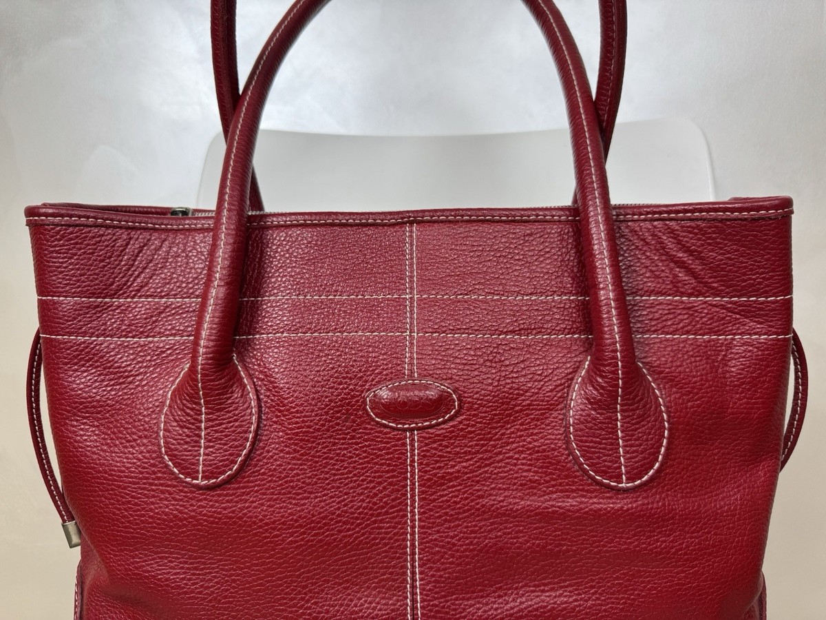 TOD'S Red Leather Shoulder Bag Purse Vintage Zipper Read Tods Auth
