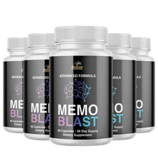 Memo Blast- Brain Support- 5 Bottles- 300 Capsules