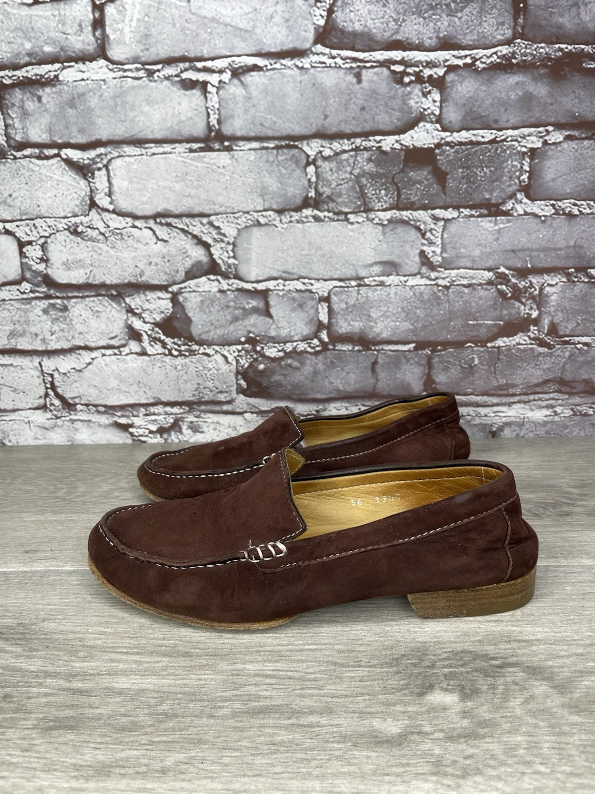 SAOLA Giorgio Armani mocassini in camoscio marrone suola in pelle scarpe da guida donna 36EU 6M US