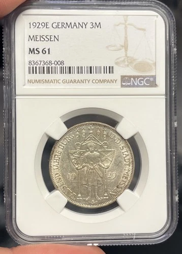 1929 E Germany 3 Mark Meissen NGC MS 61 Nice German Silver Coin 