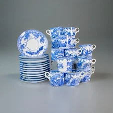 Chinese Blue & White Porcelain Demitasse Cup and Saucer Set 28 Pieces