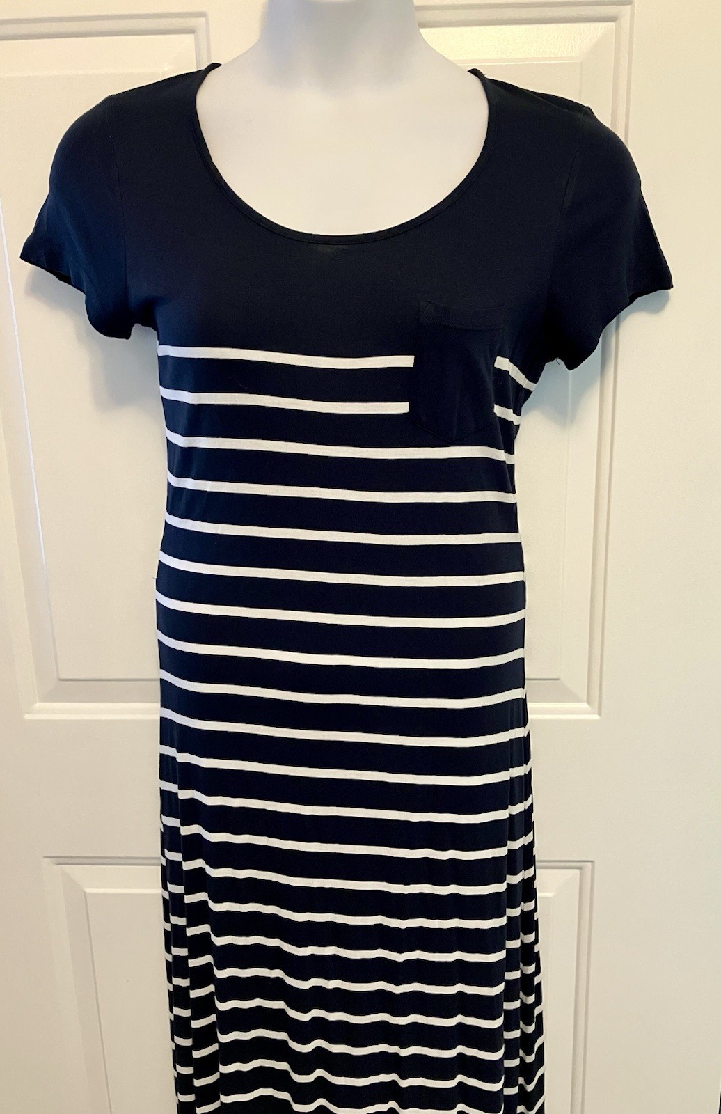 Fat Face Size 12 UK 16 Navy Blue White Striped Nautical Knit Maxi Dress Women’s