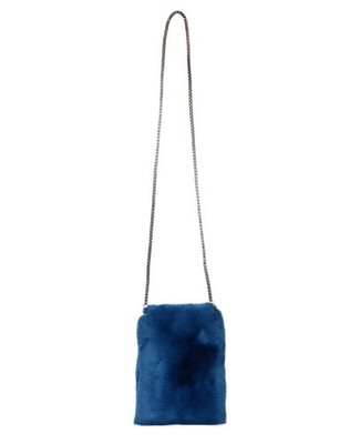 Linda Richards New York 8.5x5.5 Blue Furry Rex Rabbit Crossbody Handle Drop 22 