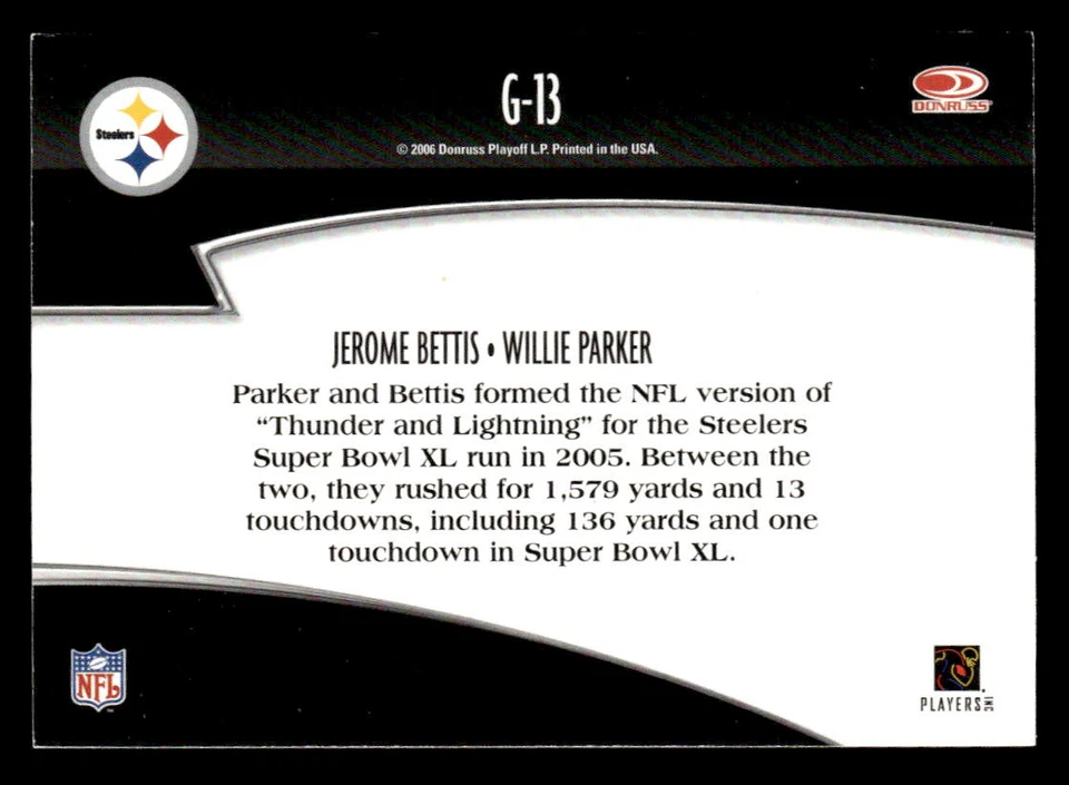 2006 Donruss Threads #G-13 Jerome Bettis Willie Parker Generations Steelers - Image 2 of 2