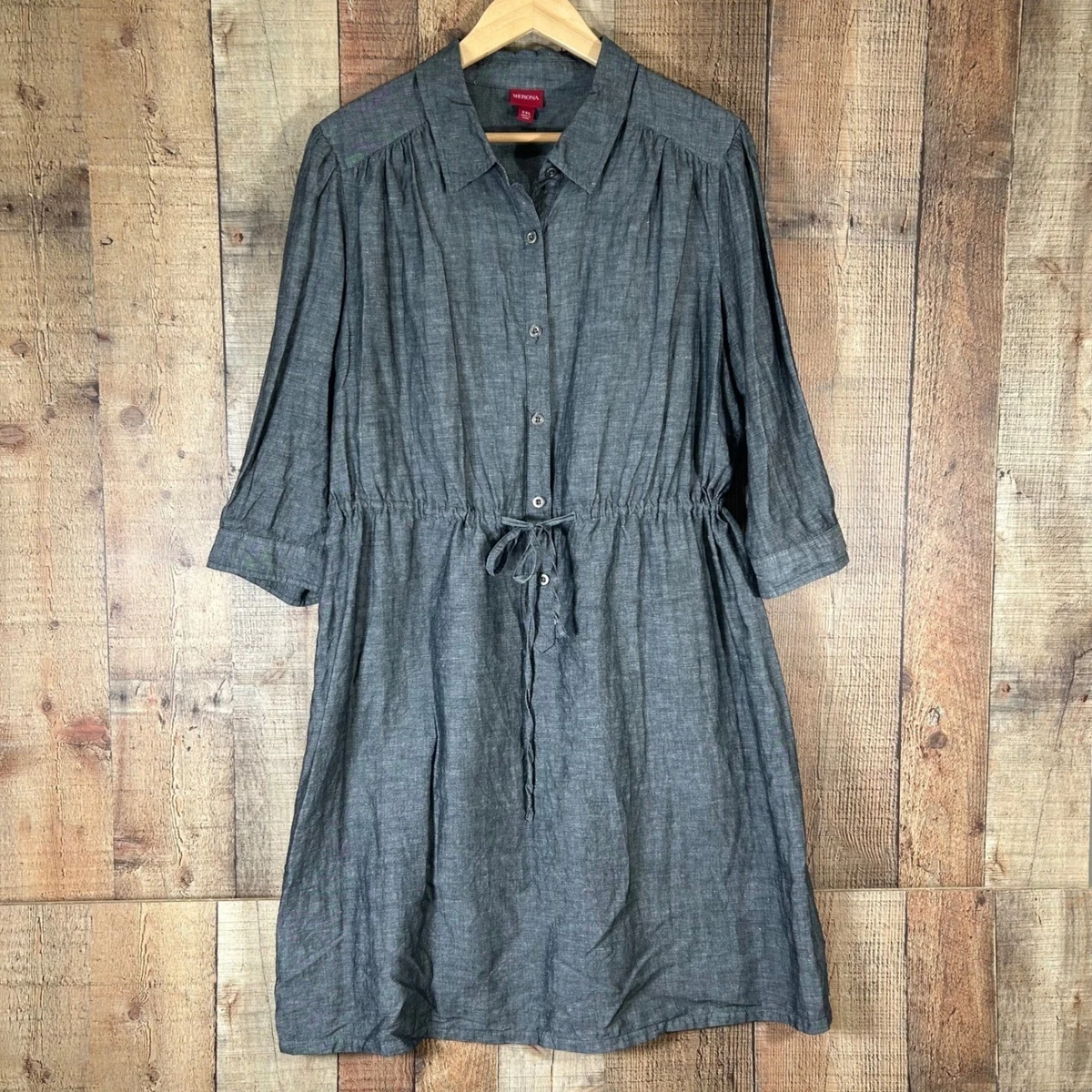 merona linen dress Merona Dress 6 Sleeveless Blue Linen