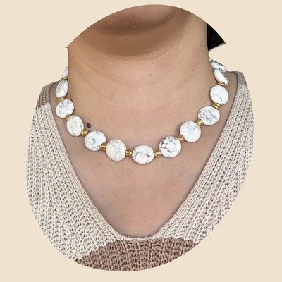 White Oracle Rounds Necklace | Howlite Marble Stone 16mm Calm Energy Jewelry