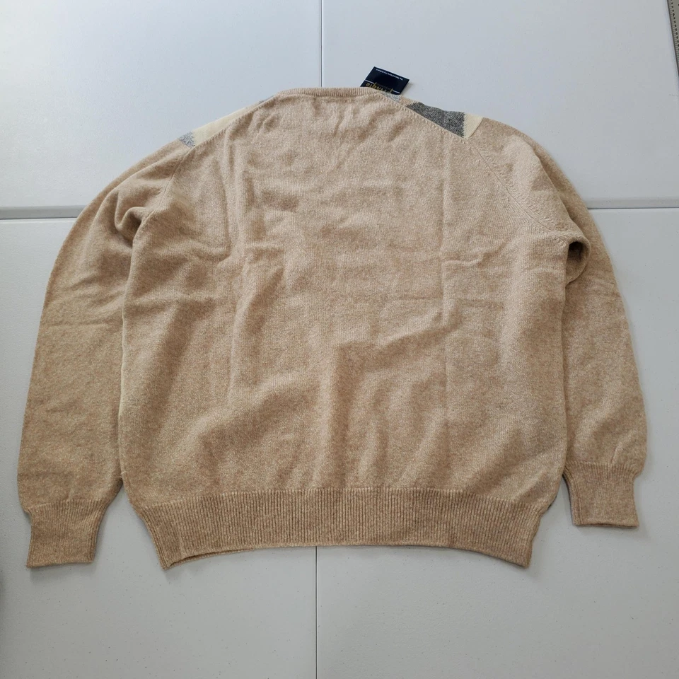 Pringle Of Scotland Sweater Mens 46 Beige Argyle Lambswool Crewneck - Image 3 of 4