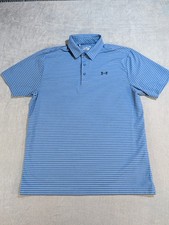 Under Armour Polo Shirt Mens Large L Blue Striped Golf Heatgear Activewear