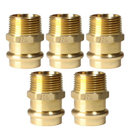 5 Pack XFITTING 1" Propress Male Adapter, Lead Free Brass, 1" Press Fit Male