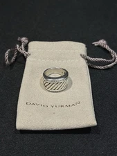 David Yurman 925 Sterling Silver Diamond Cable Cigar Band Ring size 6 3/4
