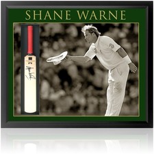 Shane Warne Signed Mini Bat Display Framed Cricket Memorabilia + COA | SALE