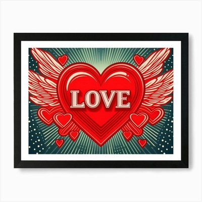 Liebe hat Flügel Herz Kunstdruck gerahmt Wandbild Poster Leinwanddruck Bild
