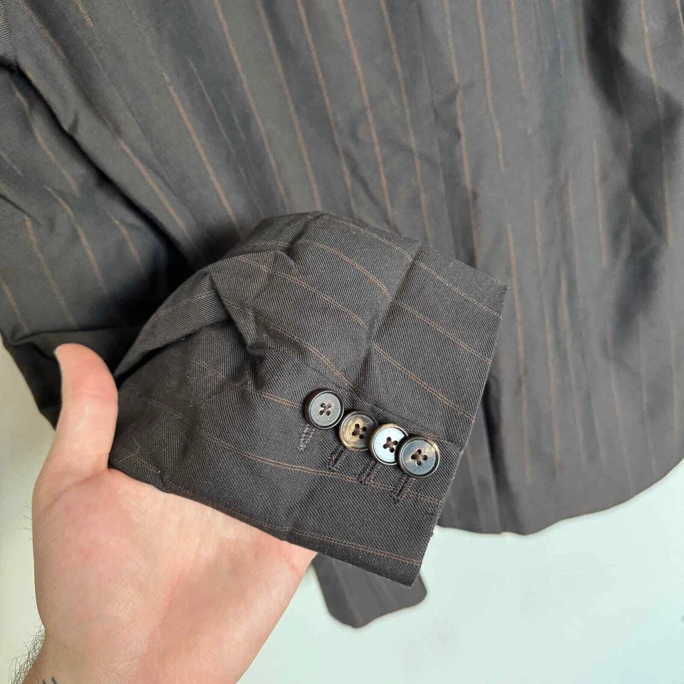 Chaqueta Blazer Maison Margiela Colección Hombre Marrón Lana A Rayas Efecto Usado Foto 4 de 4